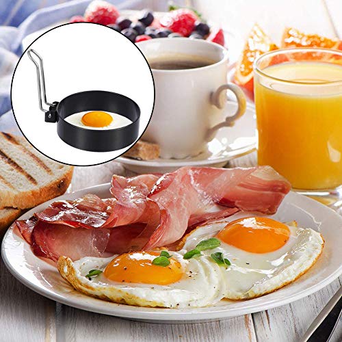 BETOY Anillos de Huevo, 6 Piezas Anillos de Huevo Antiadherentes Huevos con Asa Plegable Acero Inoxidable Anillos De Huevo Utilizado en Cocinas, Restaurantes, Hoteles, Fiestas, Picnics Al Aire Libre