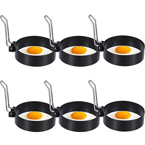 BETOY Anillos de Huevo, 6 Piezas Anillos de Huevo Antiadherentes Huevos con Asa Plegable Acero Inoxidable Anillos De Huevo Utilizado en Cocinas, Restaurantes, Hoteles, Fiestas, Picnics Al Aire Libre