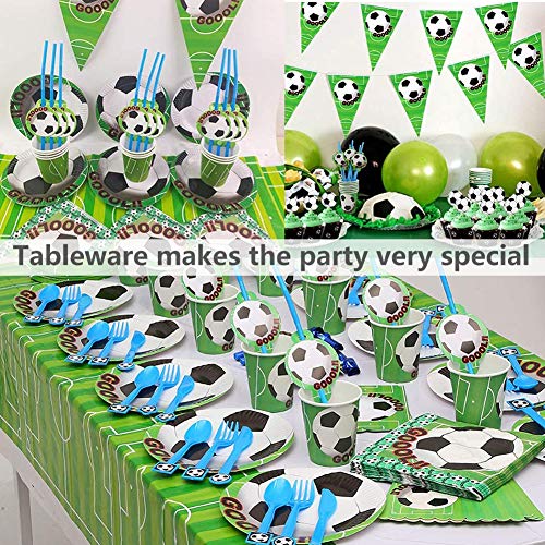 BETOY Fiesta de cumpleaños Fútbol 106PCS Vajilla Fiesta Fútbol Decoración Futbol Cumpleaños Conjunto de Suministros Mantel Platos Servilletas Pancartas Tazas Utensilios para Niños Cumpleaños Niñas