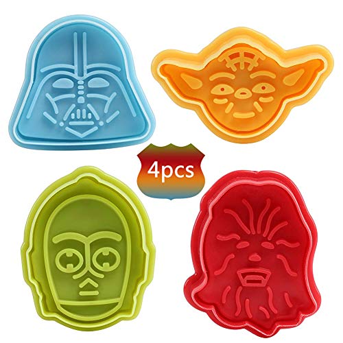 BETOY Juego de 4 Piezas Star Wars Cookie Cutters plungers Molde -cortadores de Galletas émbolos de Molde de la Torta del Molde para Hornear la Pasta de azúcar decoración Hornear