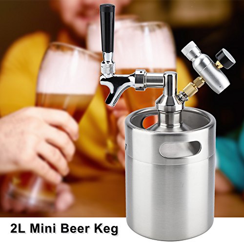 Bewinner 2L Mini Barril de Cerveza a Presión para Fermentar, Almacenar, Dispensar Cerveza Artesanal Barril de Cerveza de Acero Inoxidable Tamaño Mini, Portátil, Fácil de Rellenar y Limpiar