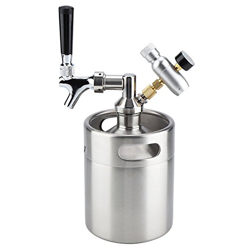 Bewinner 2L Mini Barril de Cerveza a Presión para Fermentar, Almacenar, Dispensar Cerveza Artesanal Barril de Cerveza de Acero Inoxidable Tamaño Mini, Portátil, Fácil de Rellenar y Limpiar