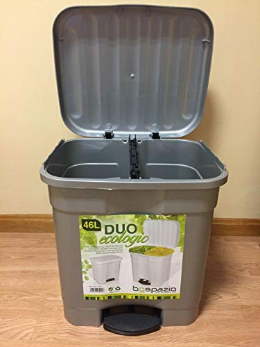 BG Spazio Cubo de Basura Papelera Duo clasificador 46 litros ecologic 2 en 1 (Gris)