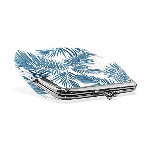 BGHYT Blue Tropical Palm Leaves Monedero Retro Money Pouch con Cerradura Hebilla Monedero Bolso Titular de la Tarjeta para Mujeres y niñas