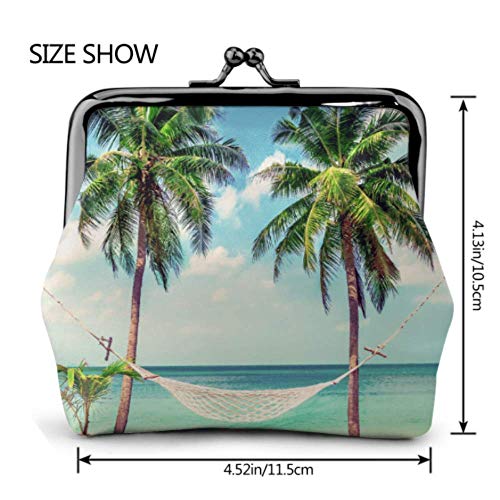 BGHYT Coin Bag Hermosa Hamaca de Playa Entre Dos Hebillas de Palma Monedero de Cuero Monedero Monedero pequeño Cerradura de Llavero Cambiar Monedero Monederos