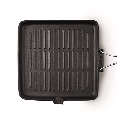 Bialetti 0LTGR024 - Plancha en Hierro Fundido de inducción con Mango Plegable. Acero/baquelita/Aluminio, Aluminio, Negro, 24x24x5.5 cm