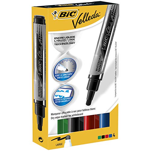 BIC Velleda Tank rotuladores de Pizarra Punta Ancha – colores Surtidos, Blíster de 4 unidades