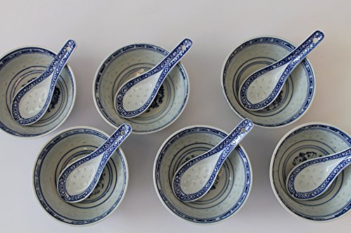 bick.shop Asia - Cuenco de arroz y cuchara (porcelana), diseño de grano de arroz