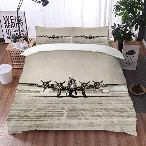 Big horn deer 3 Piezas Bedding Juego de Funda de Edredón,Decoración de avión, Segunda Guerra Mundial Era Bombardero Pesado Vista Frontal Foto,Funda Nórdica Microfibra - Suaves y cómodas,220 x 240cm