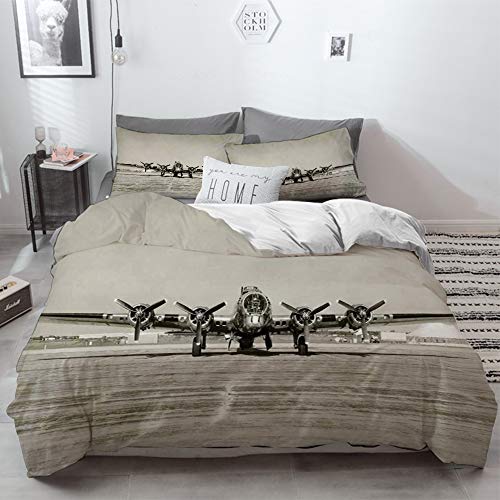 Big horn deer 3 Piezas Bedding Juego de Funda de Edredón,Decoración de avión, Segunda Guerra Mundial Era Bombardero Pesado Vista Frontal Foto,Funda Nórdica Microfibra - Suaves y cómodas,220 x 240cm