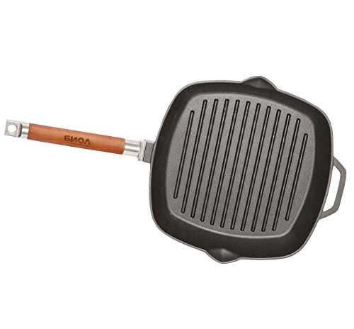 biol Sartén para parrilla (Hierro Fundido Carne – Sartén (Mango de madera extraíble, 28 cm
