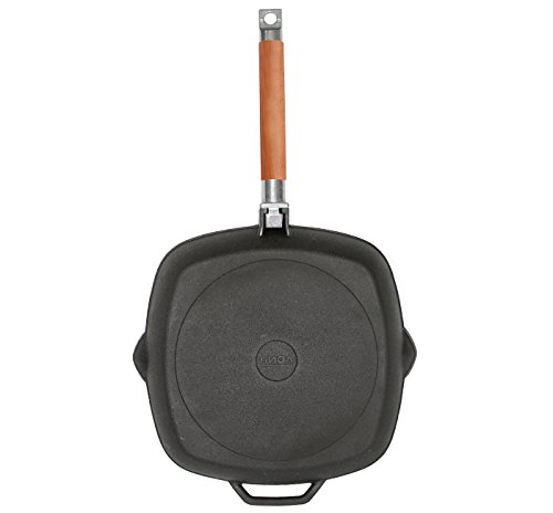biol Sartén para parrilla (Hierro Fundido Carne – Sartén (Mango de madera extraíble, 28 cm