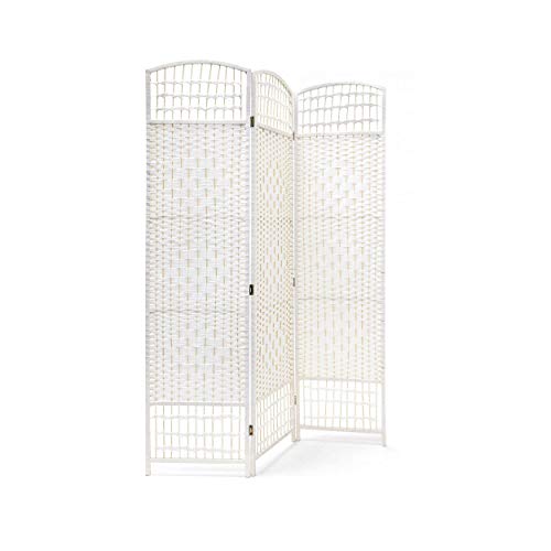 Biombo Blanco Country Bambú Natural 170 cm, Biombo Separador de Ambientes/Vestidor.3 Paneles 170x120cm