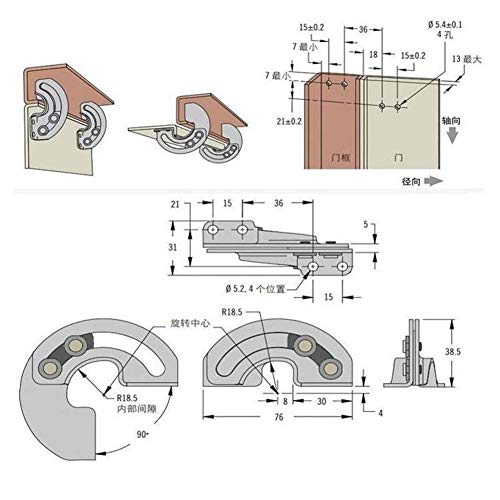 Bisagra plegable Mobiliario de hardware fijo Ocultos 90 grados Bisagra Equipo Industrial puerta del gabinete de acero al carbono deslizante Límite Bisagra Bisagra para puerta de armario