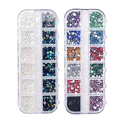 Biutee Nail Art 7 Cajas Diamantes Decoracion para Uñas Kit Piedras Decorativas con 1pcs Selector y 1pcs Lápiz de Recogida