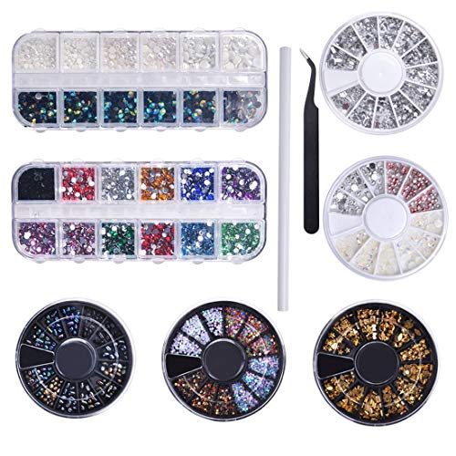 Biutee Nail Art 7 Cajas Diamantes Decoracion para Uñas Kit Piedras Decorativas con 1pcs Selector y 1pcs Lápiz de Recogida