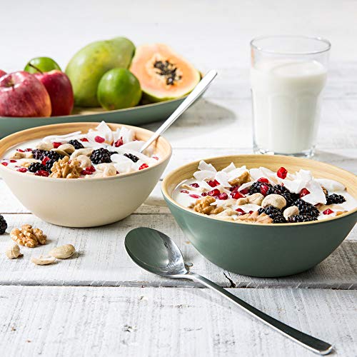 BIZOYG Cuenco Cereal de bambú orgánico 4-Set 2X Marfil 2X Gris Petróleo 16 x 6 cm de Redondo 500 ml I Vajilla ecologica bambú Tazón Decorativo de Madera Cuenco ensaladera tazón