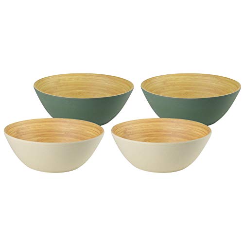 BIZOYG Cuenco Cereal de bambú orgánico 4-Set 2X Marfil 2X Gris Petróleo 16 x 6 cm de Redondo 500 ml I Vajilla ecologica bambú Tazón Decorativo de Madera Cuenco ensaladera tazón