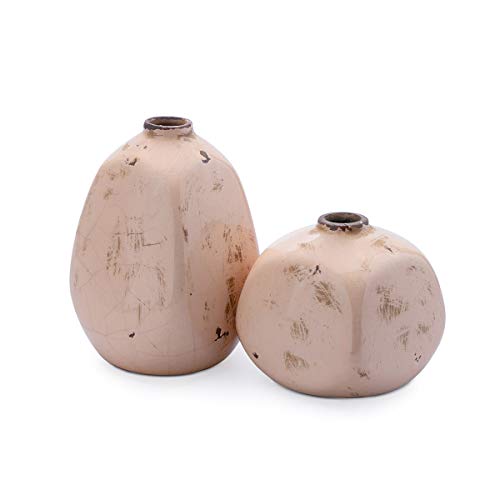 Black Velvet Studio Jarrón Cerámica Decorativo Color Rosa – Florero Moderno Vintage para Hogar Oficina Sala Mesa Étnico Modelo Atenas 10 * 10 * 10cm.