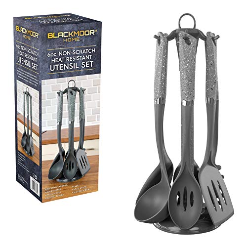 Blackmoor 66789 Juego 6 Piezas Home 66779 | Antirayaduras y Resistentes al Calor | Plástico sin BPA | Dispensador de Utensilios de Cocina Que Ahorra Espacio, Vibrante y Moderno | Gris