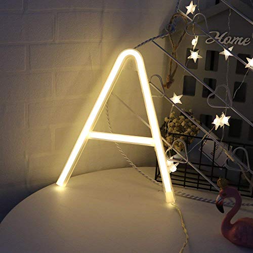 Blanco caliente de neón Noche de luz LED de luz del alfabeto de marquesina A-Z neón carta muestra decorativa Word luz neón de la letra luces para regalos de cumpleaños de Navidad Festival de eventos