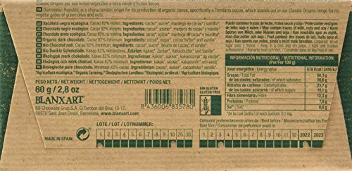 Blanxart Tableta de Chocolate Negro Ecológico - República Dominicana 82% Cacao 1 Unidad 80 g