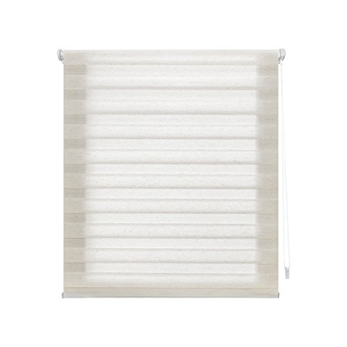 Blindecor Indus, Sin Herramientas, Estor enrollable de doble capa, Noche y Día, color Beige, Crudo - Lino, 107 y 180 cm, ancho y largo