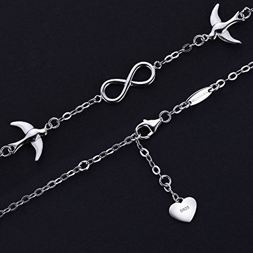 BlingGem Infinito Palomas de La Paz Plata Sterlina 925 Blanco Oro Plateado Pulsera Regalo de Joyería para Día de la Madre