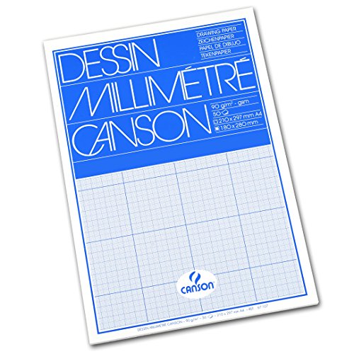 Bloc Enc A4-21x29.7 cm, 50 Hojas, Dibujo Canson Milimetrado 90 g Azul