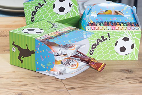 Blue Panda Cajas de papel para fiestas, Cajas de regalos de diseño de fútbol para cumpleaños y eventos, 2 docenas de cajas para fiestas Paquete de 24 (15,2 x 8,4 x 9,1 cm) Multicolor