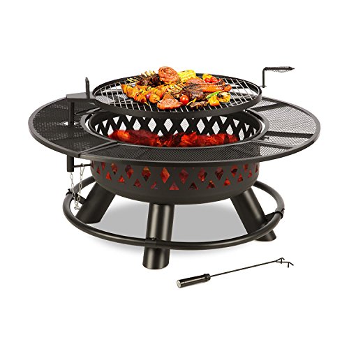 blumfeldt Rosario Brasero 3 en 1 brasero - Fogata de jardín, Parrilla de 70 cm, Grill para Patio o terraza, Mesa de 120 cm, Tablero de Mesa Acero, para carbón o leña, Atizador