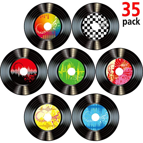 Boao 35 Piezas 7 Pulgadas Decoración de Fiesta de Música de Rock and Roll de 1950's Signos Recortes de Papel Coloridos Disco para Favores de Fiesta Musica (Adorno de Pared de Récord)