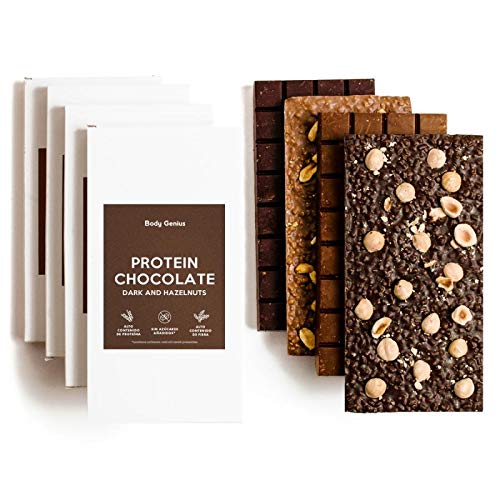 BODY GENIUS Tabletas chocolate Proteico. Pack 4 sabores. Sin Azúcar y Sin Edulcorantes Artificales. Alto en Proteína. Tamaño Familiar. Hecho en España. 4 x 150g