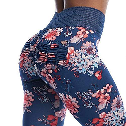 Boho Blossom, Mujeres, Bolsillo para el Fregadero, Leggings, Rosa o Azul Floral, Moda, Ropa Activa, Gimnasio, Sexy. Azul Azul XL