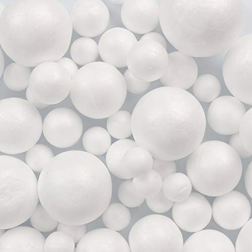 Bolas Poliestireno (88 Piezas) - Bola de Corcho 6 Tamaños Espuma Blanca para Manualidades. Proyectos Caseros y Escolares, Decoración (8cm, 6cm, 5cm, 4cm, 3cm, 2cm)