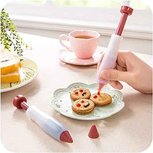 Bolígrafo de silicona para repostería de pasteles, chocolate, galletas, pasteles, chocolate, glaseado, jeringa decorativa, color rojo (2 unidades)