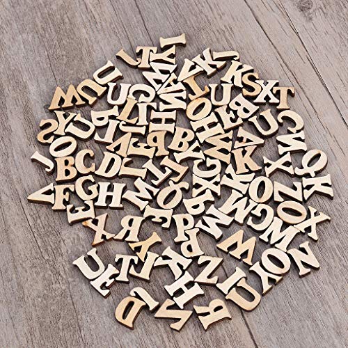 Bolsa de almacenamiento, 100 letras mayúsculas de madera, sin terminar, alfabeto de madera, adornos para manualidades, retazos, manualidades, etc.
