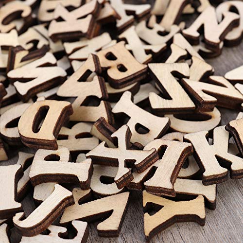 Bolsa de almacenamiento, 100 letras mayúsculas de madera, sin terminar, alfabeto de madera, adornos para manualidades, retazos, manualidades, etc.