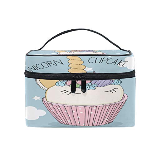 Bolsa de cosméticos para cupcakes, diseño de unicornio, portátil, organizador de gran capacidad para viajes, bolsa de almacenamiento para niñas y mujeres al aire libre