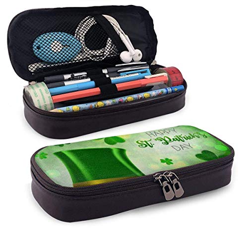 Bolsa de Lápiz，Estuche de lápices de Gran Capacidad Estuche Escolar de Gran Capacidad Feliz día de San Patricio hojas de trébol