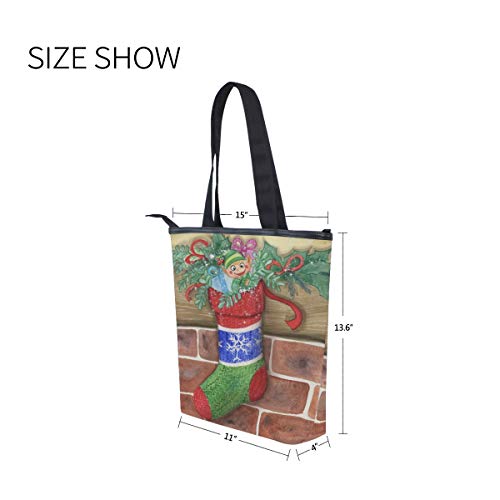 Bolsa de Lona para calcetín de Papá Noel con diseño de árbol de Navidad y Bayas de Acebo, Reutilizable, Bolsa de Compras, Bolso de Mano para Mujer, Estilo Casual
