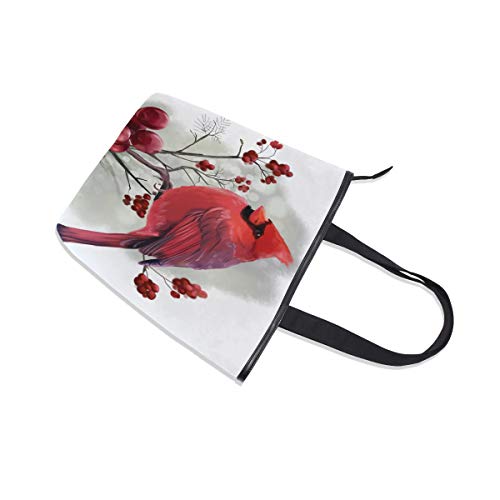 Bolsa de Lona para pájaros con diseño de Copo de Nieve y Bayas de Acebo, Reutilizable, Bolsa de Compras, para Mujeres y niñas, Bolsa de Hombro Informal para Gimnasio, Viajes, Estilo Chic