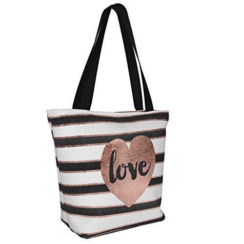 Bolsa de lona personalizable, moderna tipografía, oro rosa, diseño de corazones y rayas, lavable, para mujer, color dorado