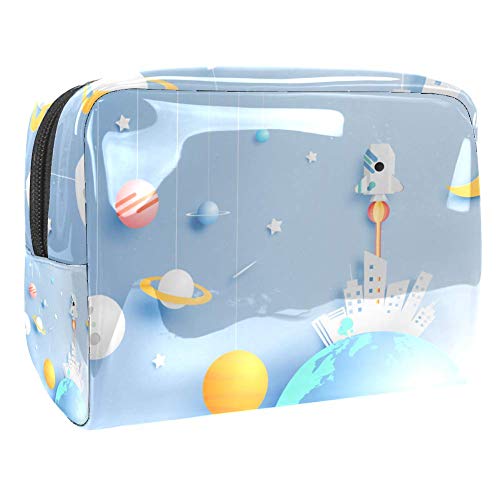 Bolsa de maquillaje portátil con cremallera bolsa de aseo de viaje para mujeres práctico almacenamiento cosmético bolsa de papel cohete