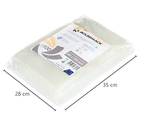 Bolsa para envasado al vacio 280x350 gofrada (100 Unidades) para Todo Tipo de envasadora doméstica, Foodsaver, Lacor, Caso, tre Spade, etc.
