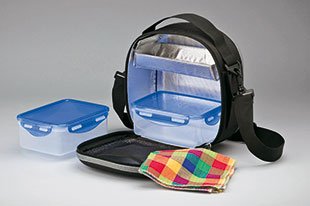 Bolsa térmica porta alimentos - Estuche térmico portátil grande con recipientes herméticos y porta cubiertos - fiambrera bandolera para comida - ideal para oficina o camping - color negro estiloso para chica y chico - garantía Lifestyle