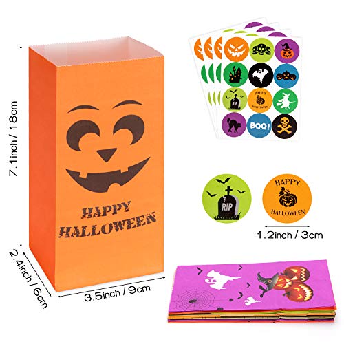 Bolsas de golosinas de Halloween para fiestas - 50 bolsas de dulces de Halloween para niños para trucos o golosinas + 60 pegatinas de Halloween，bolsas de regalos de Halloween, suministros para fiestas