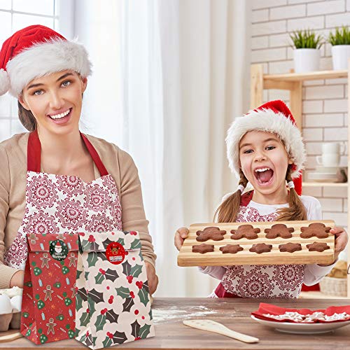 Bolsas de golosinas para fiestas, bolsa de papel de Navidad de 24 piezas, cinta de 2 rollos, etiquetas adhesivas de 24 piezas, golosinas de regalo, paquete de regalo bolsa comida almuerzo bocadillos