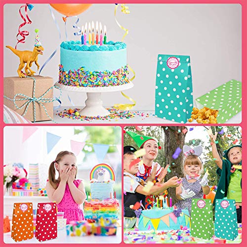 Bolsas de Papel,48 piezas Bolsas Regalo con 48 Pegatinas(12 colores),Fiesta de Cumpleaños Favores Bolsas Utilizar para Recuerdo,Golosinas, Galletas