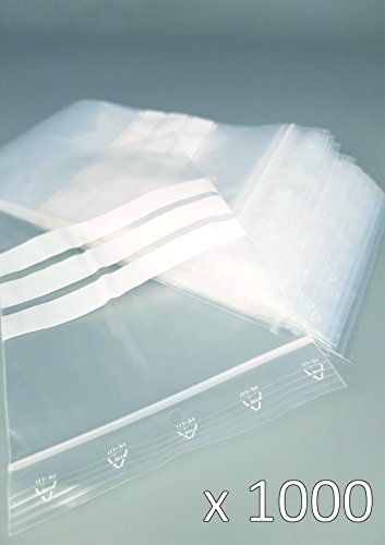 Bolsas de plástico con cierre zip con bandas blancas - 60mm x 80mm - paquete de 1000 piezas (10x100) - Apta para el contacto alimentario